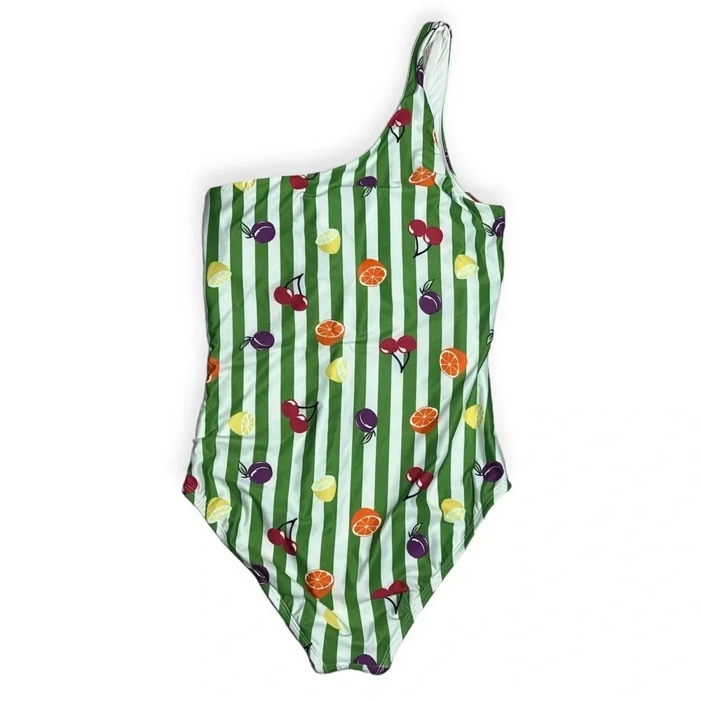 ModCloth retro one shoulder fruit stripe one piece swimsuit size Small